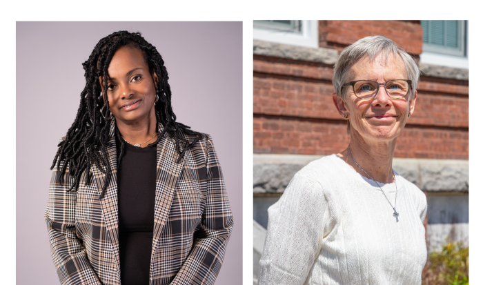 Vice President of Strategic Enrollment and Student Engagement Michelle Tufau Afriyie (left) and Professor of Psychology Maura Stickles Vice President of Strategic Enrollment and Student Engagement Michelle Tufau Afriyie (left) and Professor of Psychology Maura Stickles