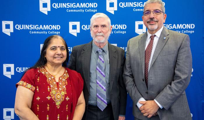 (From left) Professor of Computer Information Systems Charulata Trivedi, Professor of Computer Information Systems Bob Desilets and President Dr. Luis Pedraja (From left) Professor of Computer Information Systems Charulata Trivedi, Professor of Computer Information Systems Bob Desilets and President Dr. Luis Pedraja