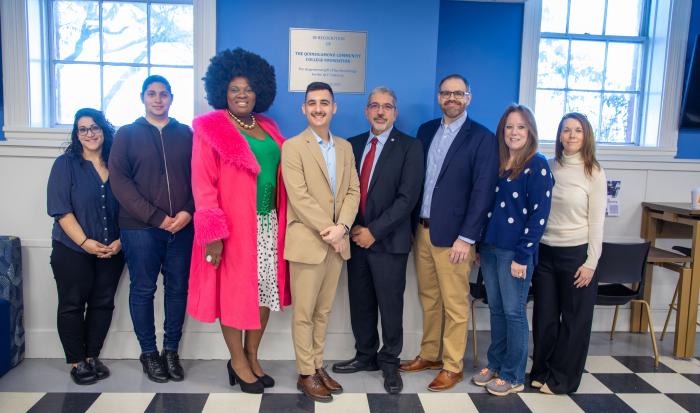 (From left) Coordinator of PTK Lizette Reid, student Karma Perez, President of the Alumni Association Suzanne Graham Anderson, President of the QCC Foundation Jorgo Gushi, QCC President Dr. Luis Pedraja, QCC Foundation Board Member Jared Madison, Esq., QCC Foundation Clerk/Secretary Diane Giampa and QCC Foundation Board Member Linda Cammuso (From left) Coordinator of PTK Lizette Reid, student Karma Perez, President of the Alumni Association Suzanne Graham Anderson, President of the QCC Foundation Jorgo Gushi, QCC President Dr. Luis Pedraja, QCC Foundation Board Member Jared Madison, Esq., QCC Foundation Clerk/Secretary Diane Giampa and QCC Foundation Board Member Linda Cammuso