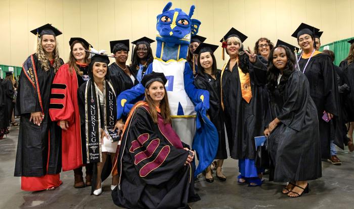 The Wyvern draws a crowd at QCC's commencement.