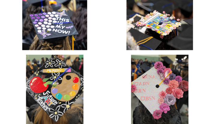 Students love to express themselves on their mortarboard caps.
