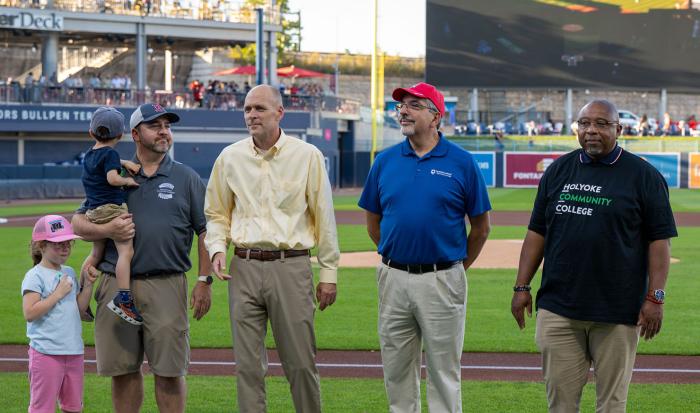 President Dr. Luis Pedraja (second from right) representing QCC at the WooSox. President Dr. Luis Pedraja (second from right) representing QCC at the WooSox.
