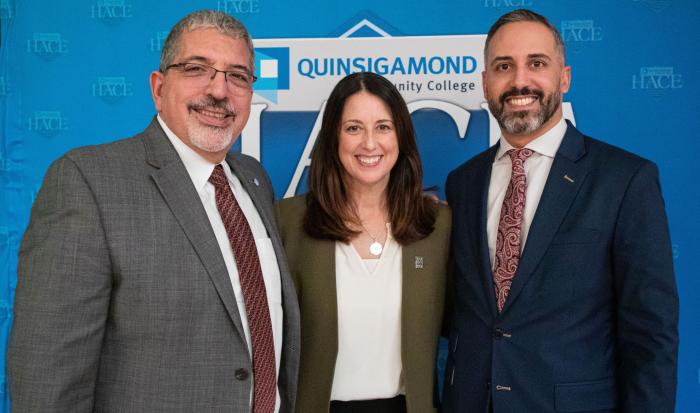 (From left) QCC President Dr. Luis Pedraja, Sen. Robyn Kennedy and Worcester City Manager Eric Batista