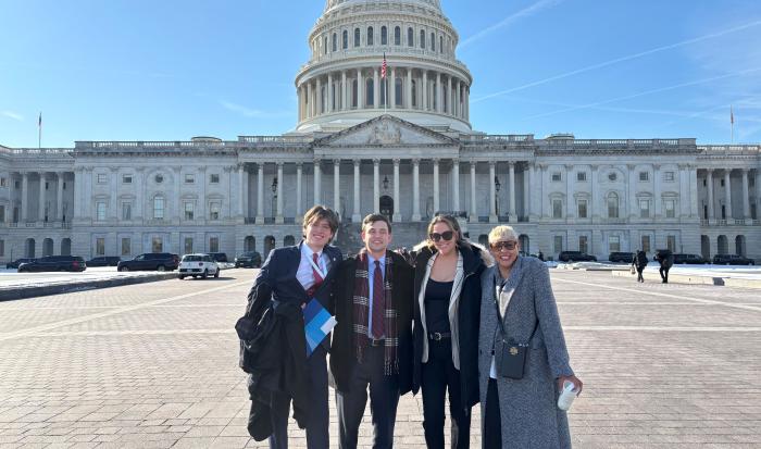 (From left) Student Trustee Noah MacDonald, Trustee Max German, Trustee Jessica Mandes, and Trustee Maricelis Gonzalez