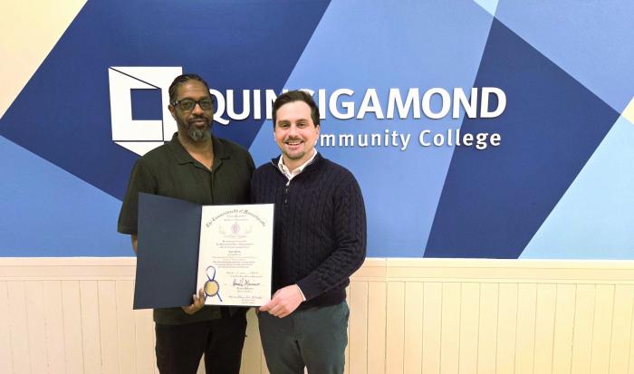 Director of Community Engagement Sean Harris (left) and Rep. David LeBoeuf