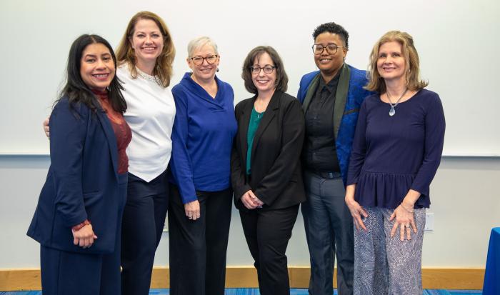 EmpowerHER panels (from left) Raquel Castro-Corazzini, Jessica Slamin, Shirley Dempsey, Shannon Smith, Rocky Knight (moderator), and Julie Ann Lamacchia