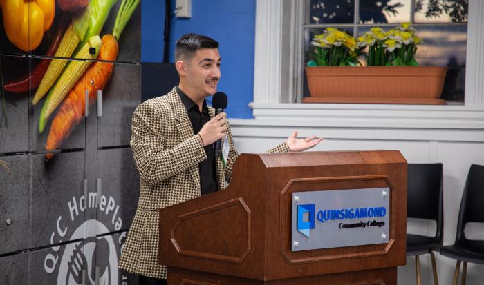 QCC Foundation President Jorgo Gushi speaks at the annual scholarship luncheon.