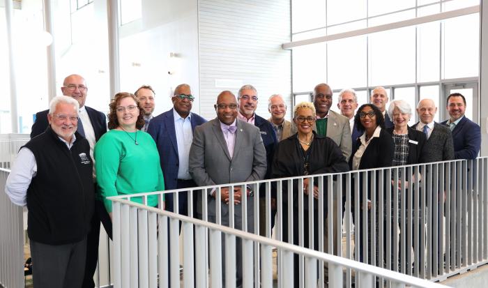 President of the American Association for Community Colleges Dr. DeRionne P. Pollard (center) joined the Presidents' Council meeting at Bristol Community College.
