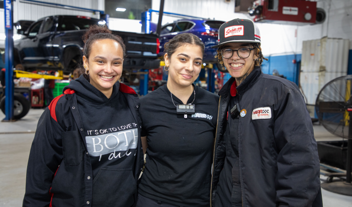 QCC students and alum have thrived at Harr Toyota, including (from left) Keryane Garcia, Mariam Abdelwahab, and Deb Bermudez.