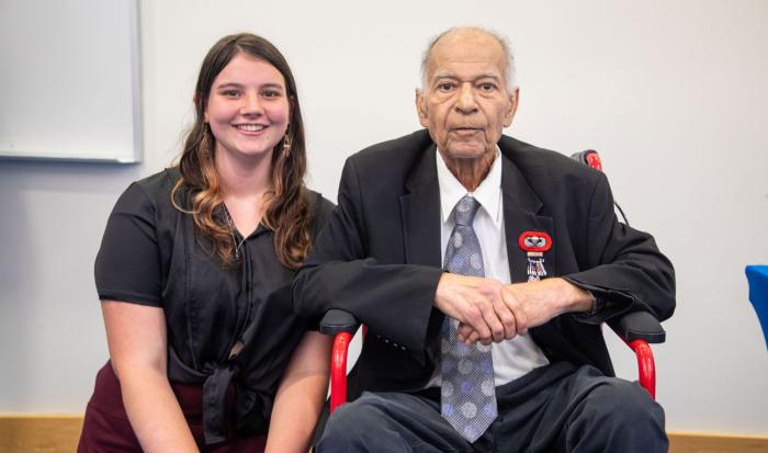 Former student Abigail Gumlaw (left) with Professor Dadbeh Bigonahy