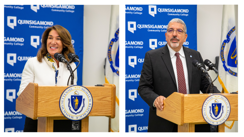 Lieutenant Governor Karyn Polito (l) and QCC President Luis G. Pedraja (r)