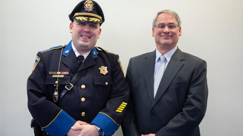 New Police Chief Stephen DiGiovanni (left) with outgoing Police Chief Kevin Ritacco