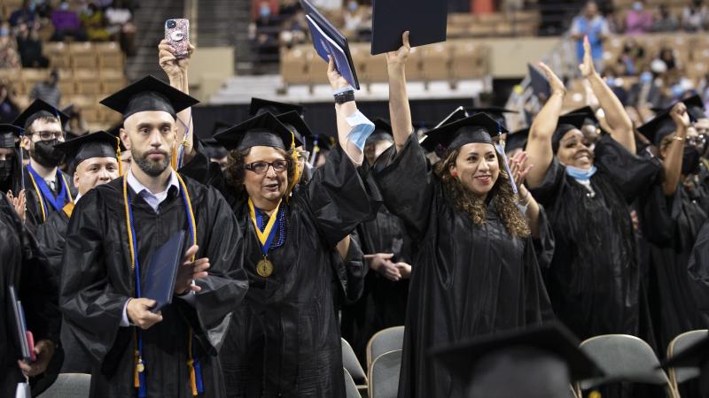 A crowd of graduates at commencement