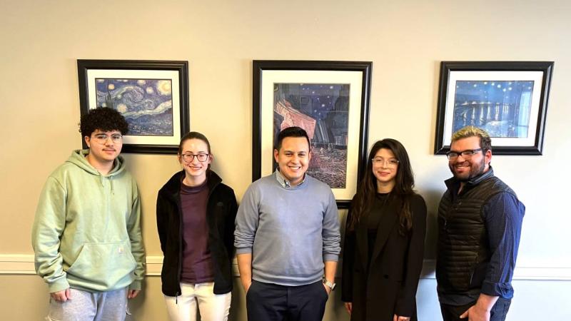 From left: Mohamed Kanafani, Anna Kessler, Professor Eduardo Rivas, Elizabeth Coffey and Nahum Echevarria