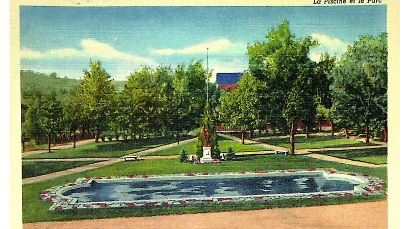 A postcard of what QCC's campus used to look like when it was Assumption Preparatory School.