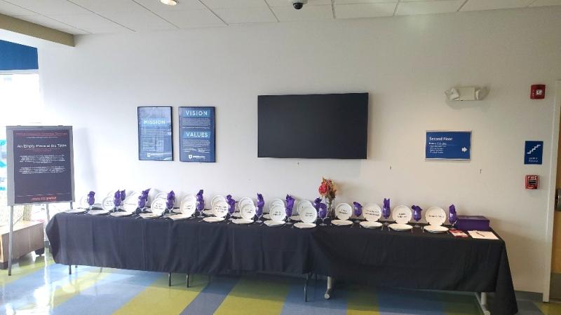 An Empty Place at the Table display at QCC's Downtown campus.
