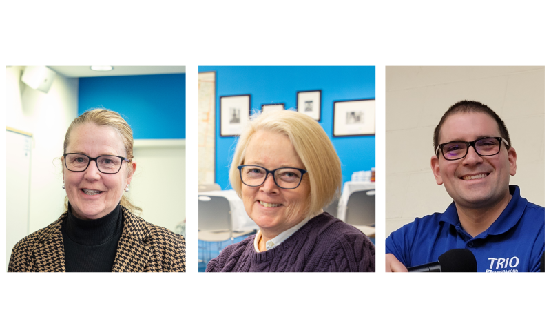 (From left) Director of Student Accessibility Services Kristie Proctor, Associate Director of Student Accessibility Service Terri Rodriguez and Project Director of TRIO Student Support Services Program Gabe Santner