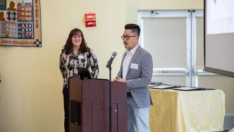 Coordinator of Career Services & Credit for Prior Learning Nichole Wheeler (left) and QCC alum and Senior Developer & Architect at Nichols College Chris Tousignant