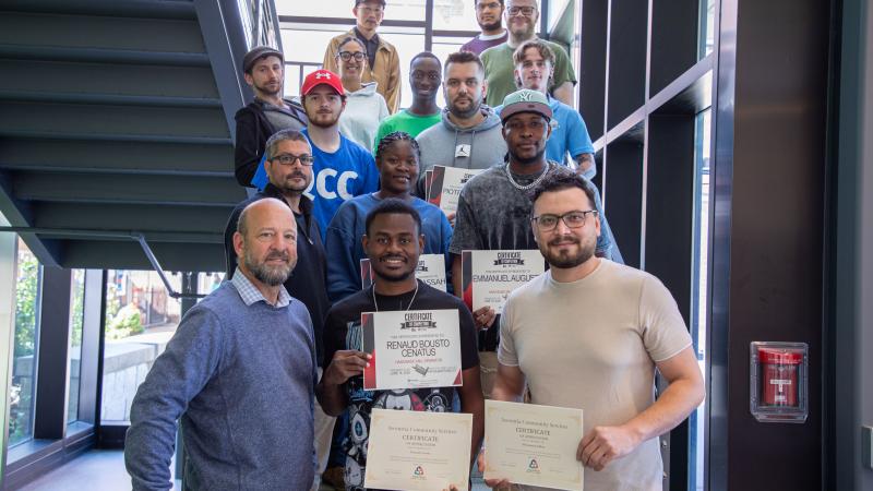 CNC certificate recipients with for-credit CNC students and Professor of Manufacturing Technology Lee Duerden (front row, left).