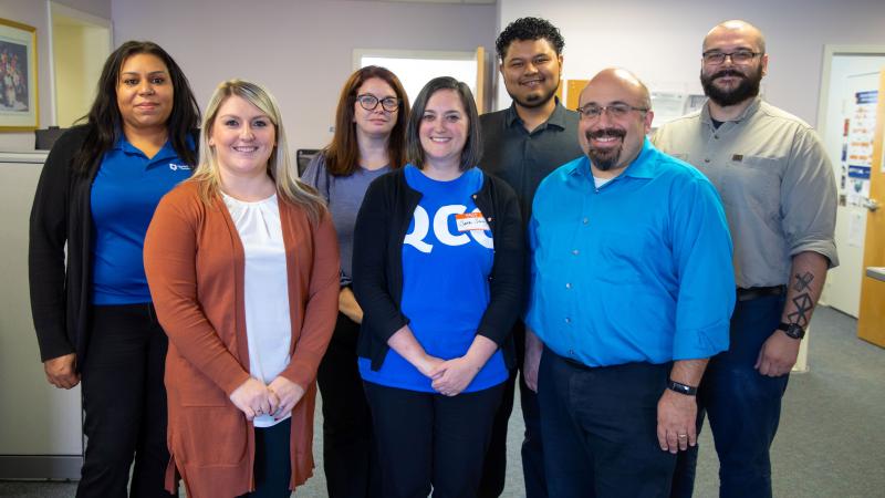 (From left) Associate Director of Human Resources Jenilee Simmons, Human Resources Generalist Karyssa Callahan, Human Resources Generalist Jessica Schavrien, Executive Director of Human Resources Sara Simms, Human Resources Staff Assistant Roger Flores Guzman, Associate Director of Human Resources Operations David Shapiro, and Human Resources Generalist Conner Meece