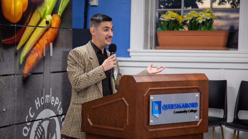 QCC Foundation President Jorgo Gushi speaks at the annual scholarship luncheon.