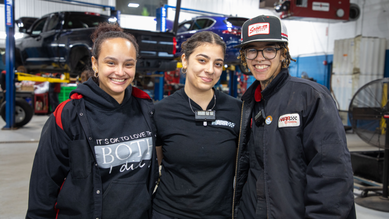 QCC students and alum have thrived at Harr Toyota, including (from left) Keryane Garcia, Mariam Abdelwahab, and Deb Bermudez.