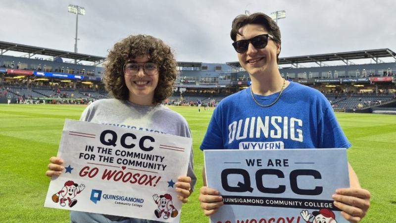 QCC students Maya Henry (left) and Robert Osimo at the WooSox Community College Night.